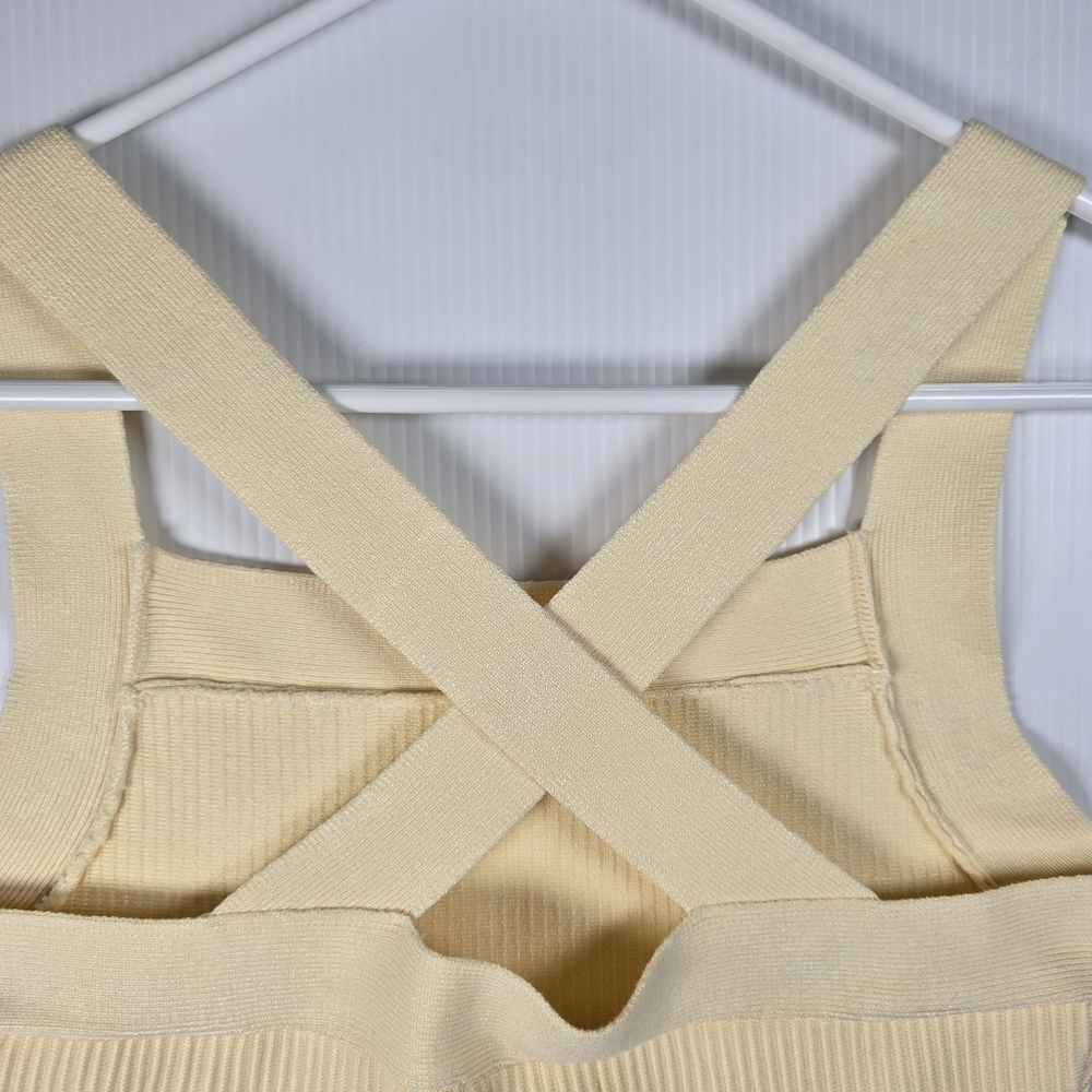 House of Harlow 1960 Pale Yellow Ribbed Cross-Strap Crop Top Size Small - Picture 7 of 10